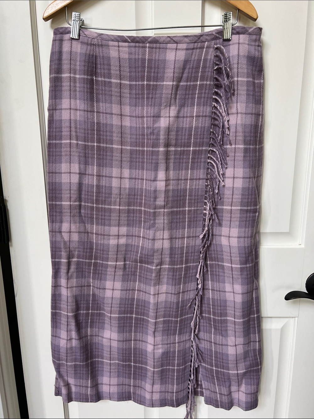 Norton McNaughton Purple Plaid Tartan Wool Blend Skirt 12 Light Academia Fringe